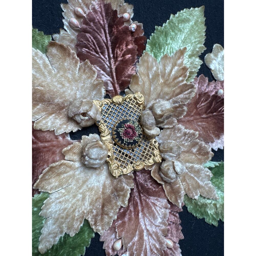 50's Caron of Houston hand decorated floral appliqué purse top handle kiss lock - Picture 9 of 12
